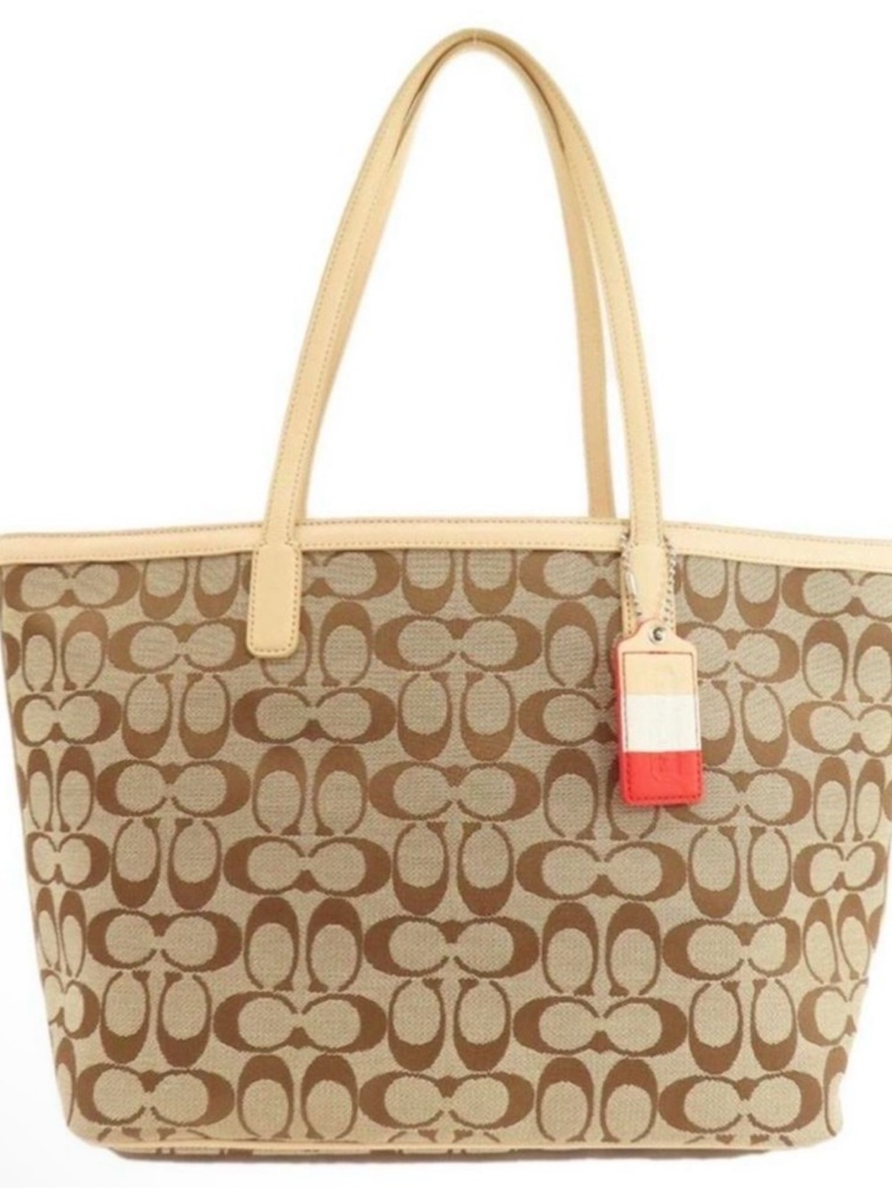Coach Beige and Brown Signature Weekender Tote Bag